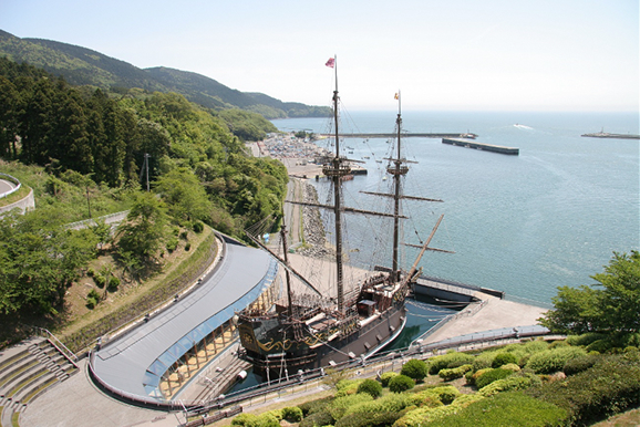 サン・ファン館に2021（令和3）年まで展示されていた復元船サン・ファン・バウティスタ